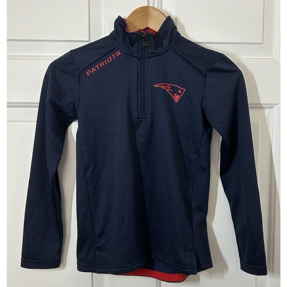 NFL Team Apparel Youth 1/4 Zip New England Patriots Navy Blue Red Size Large